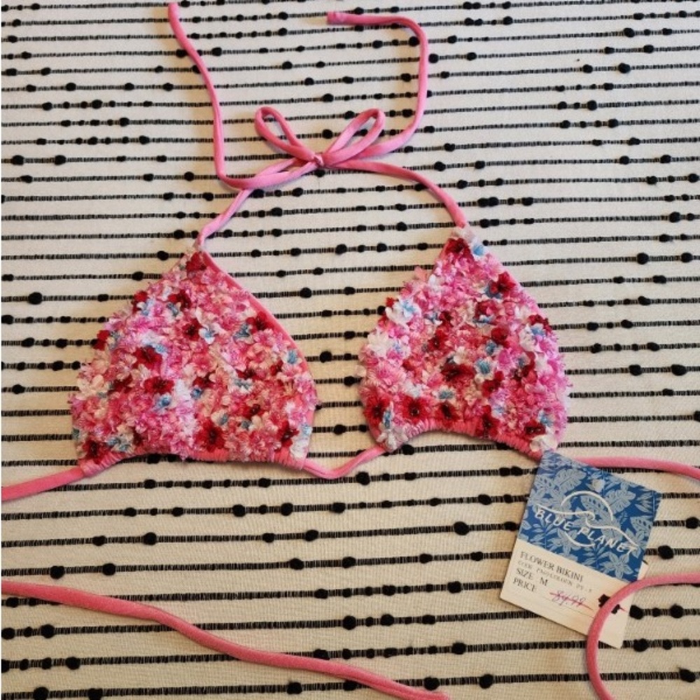 Blue Planet beaded floral bikini top
